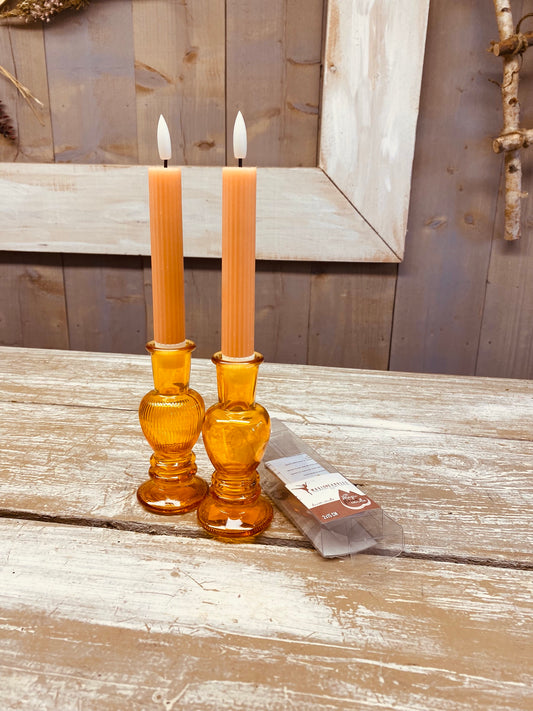 Led kaarsen, zalm/oranje, excl. AAA batterijen met timer, per 2 stuks