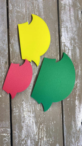 Carnaval steken / muts ,piepschuim, rood geel groen, H15cm L25,5cm, set/3 stuks