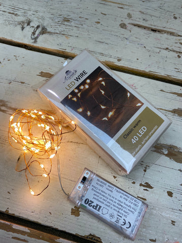 Kerst verlichting LED wire, 2mtr, 40 lampjes, excl. batterij, per slinger