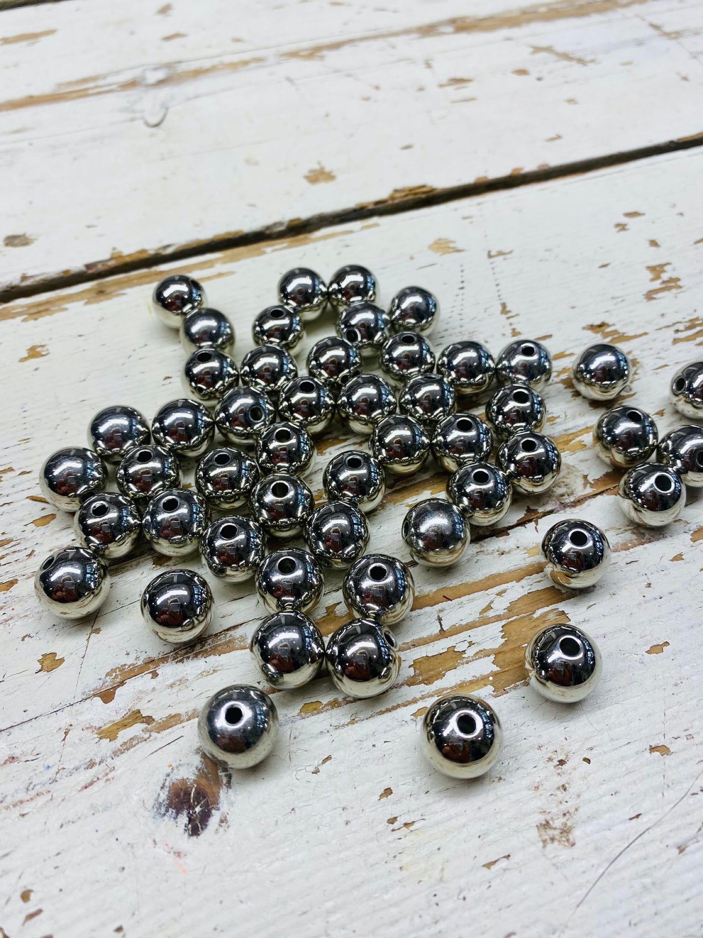 Parels, metallic, zilverkleurig per 10 stuks, 14mm