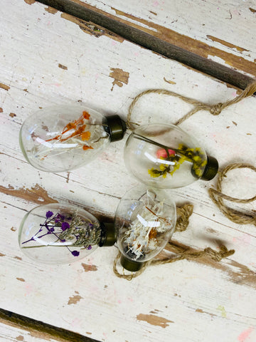 Glazen paas ei, klein, per 4stuks, glas met droogbloemen erin, assorti