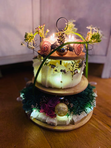 sneeuwberg etagere advent met lichtjes