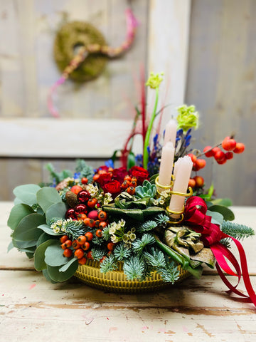 Adventschaal met bloemblad, KLEIN 18cm