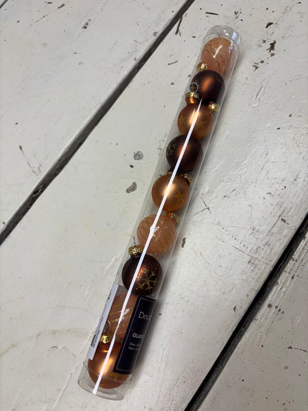 Kerstballen 3 roze, 3 roze doorzichtig, 3 koper kleurig, 9stuks totaal