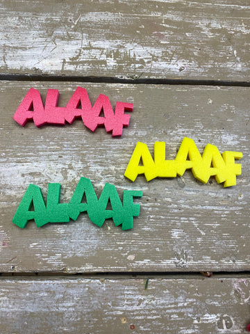 Carnaval tekst, ALAAF, piepschuim, rood geel groen, H5cm L11cm, per 3 stuks