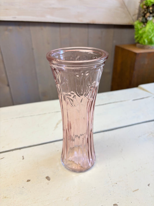 Glazen vaasje, H19cm, zacht roze, per stuk