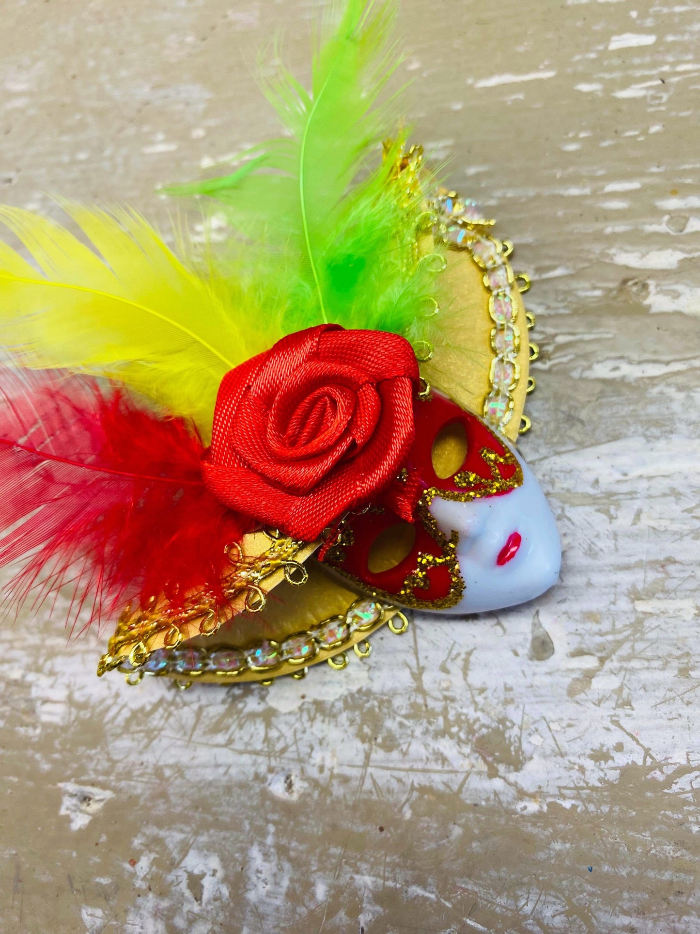 Carnavals maskertje, klein / mini, Rood, geel en groen, 1 stuks
