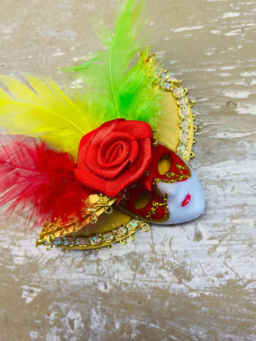 Carnavals maskertje, klein / mini, Rood, geel en groen, 1 stuks
