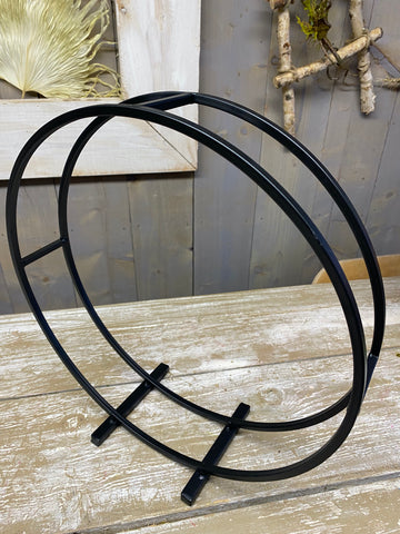 Dubbel rond/ring frame op voet, zwart metaal, D40cm, Br8cm, per stuk