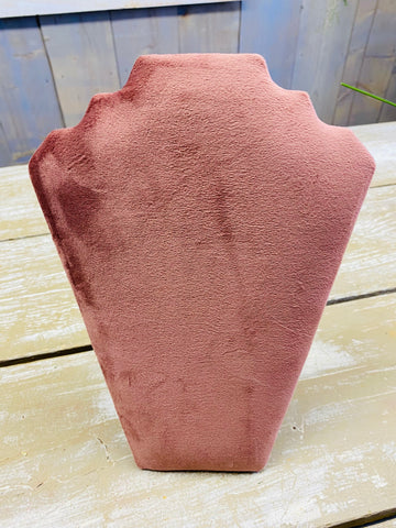 Sierraden houder, oud roze fluweel op kartonnen ondergrond, staand, H32cm, br21cm