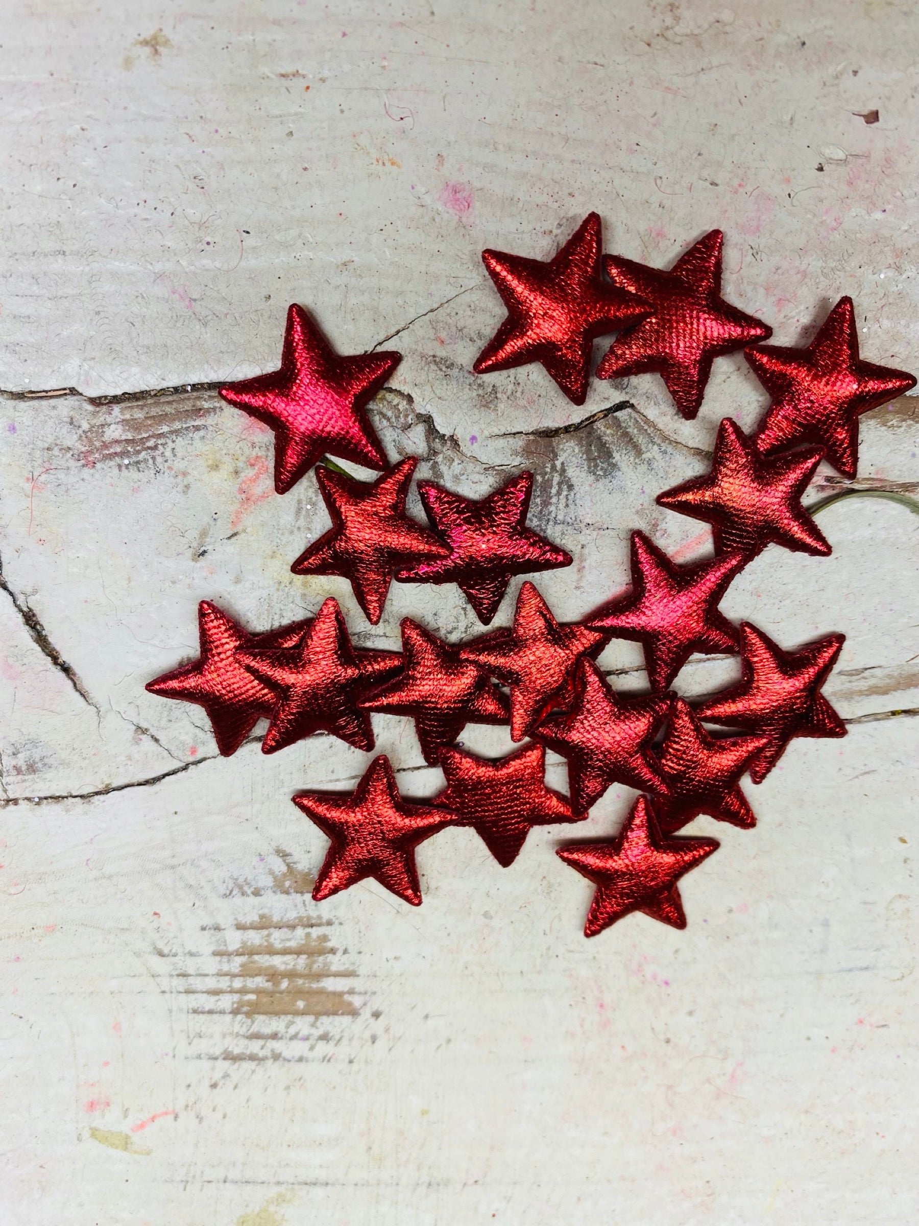 Kerst sterretjes klein, stof, rood, per 5 stuks