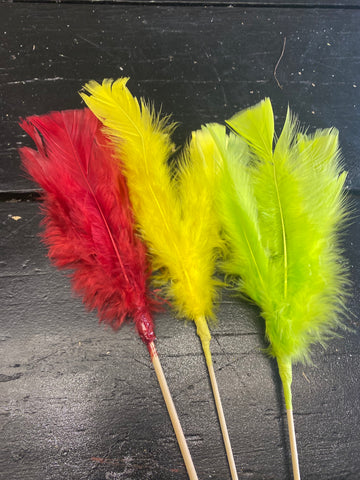 veertjes op stok, rood, geel, groen, per 3stelen
