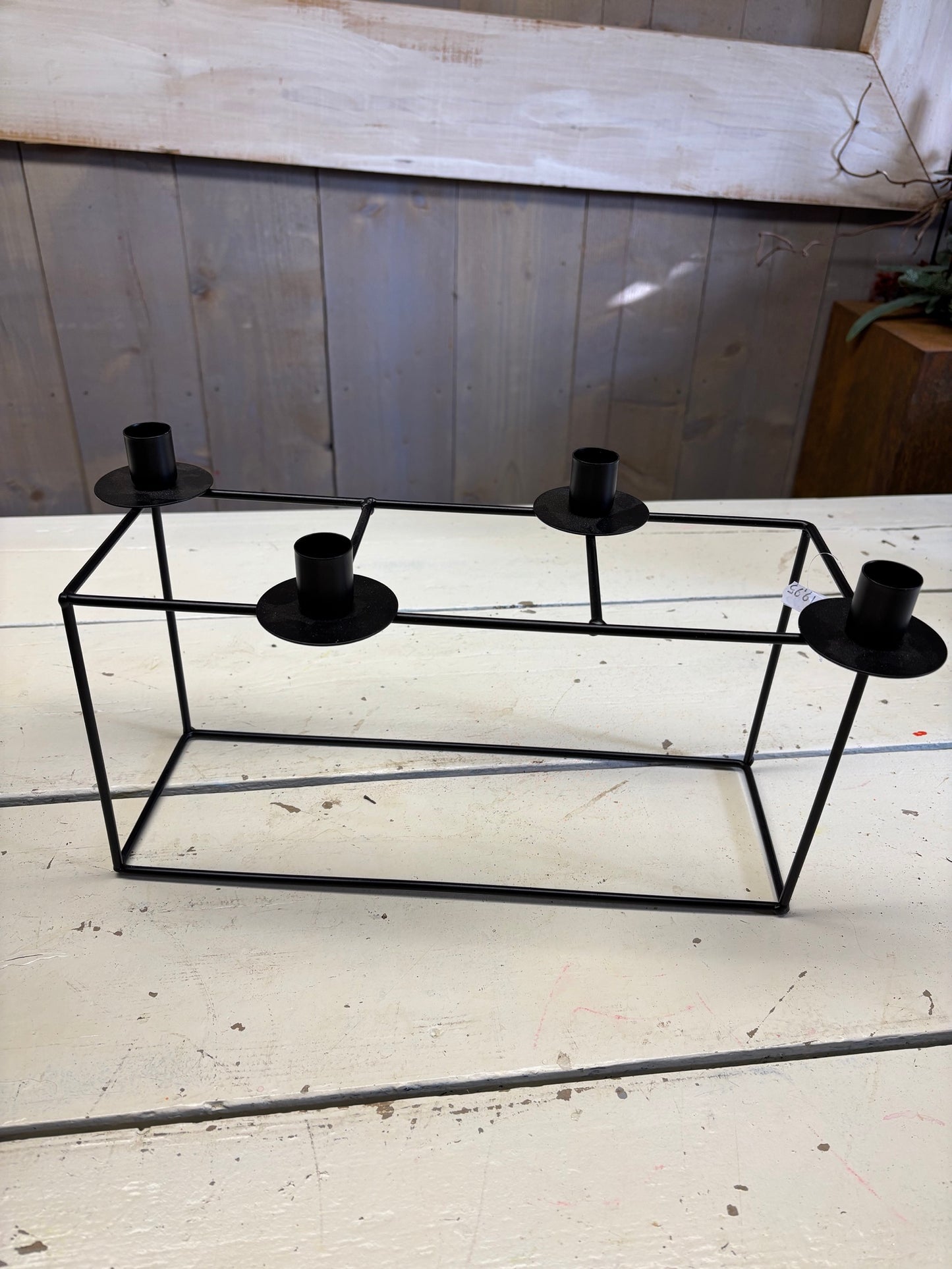 Kaars houder/ kandelaar, zwart metaal, voor 4 diner kaarsen, H20cm B36cm, per stuk