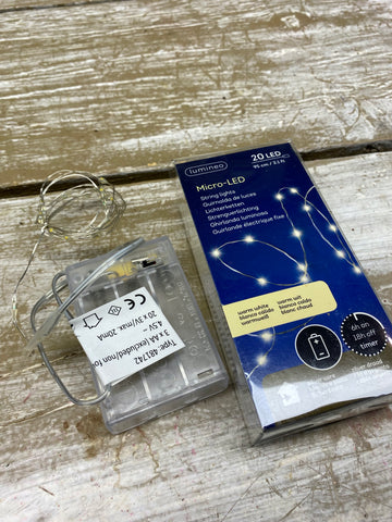 Kerst verlichting LED wire, timer, warm licht, 20 lampjes, excl. AA batterij, per slinger