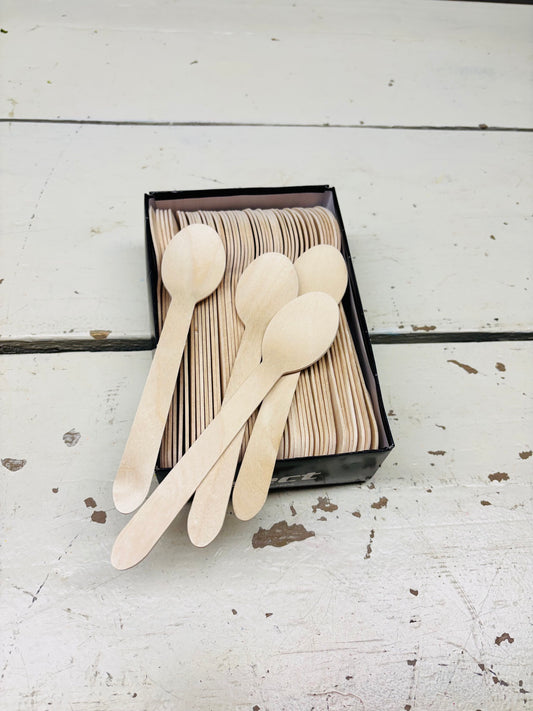 doosje houten lepels , onbewerkt, naturel, 100stuks, L16cm