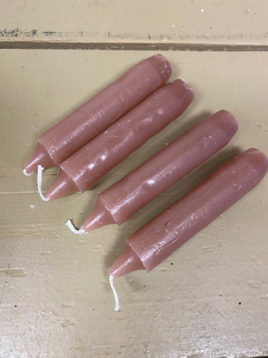 Diner kaarsjes, oud roze, L 10cm, per 4 stuks
