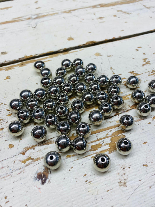 Parels, metallic, zilverkleurig per 10 stuks, 14mm