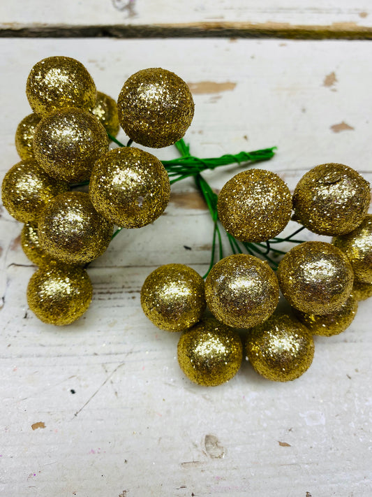 Kerst bolletjes, piepschuim/tempex, goud, per tros 10 stuks