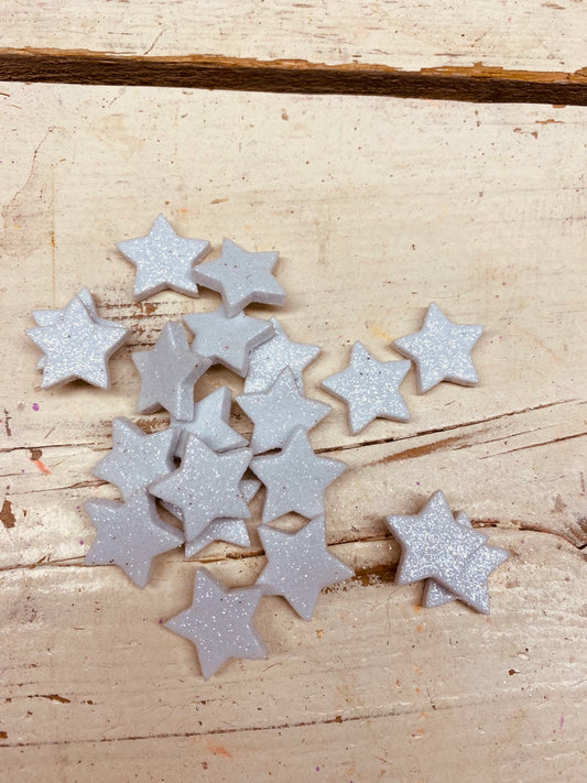 Kerst sterretjes,Piepschuim/tempex, wit glimmend, per 10 stuks