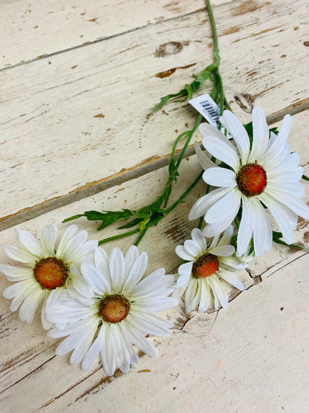 Zijden, kunst, Margriet, 4 witte bloemen, per 1 tak