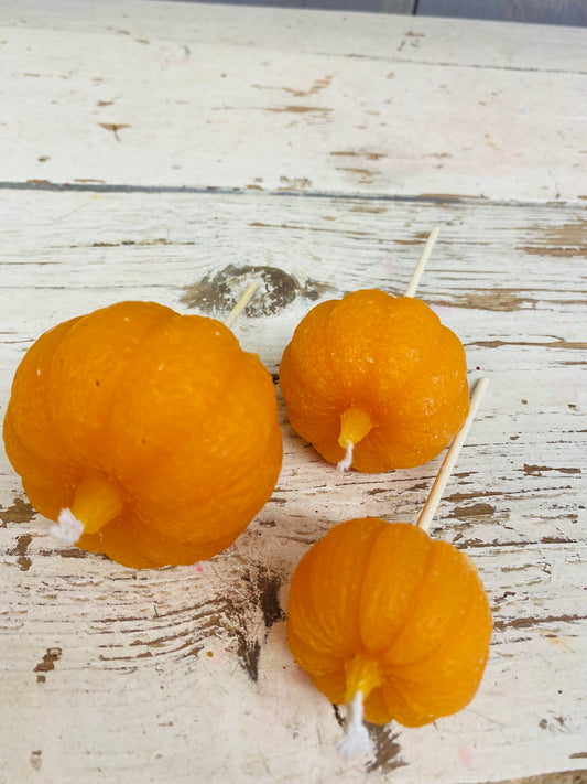 Pompoen kaarsjes op stok, 3 stuks, div. formaat, oranje