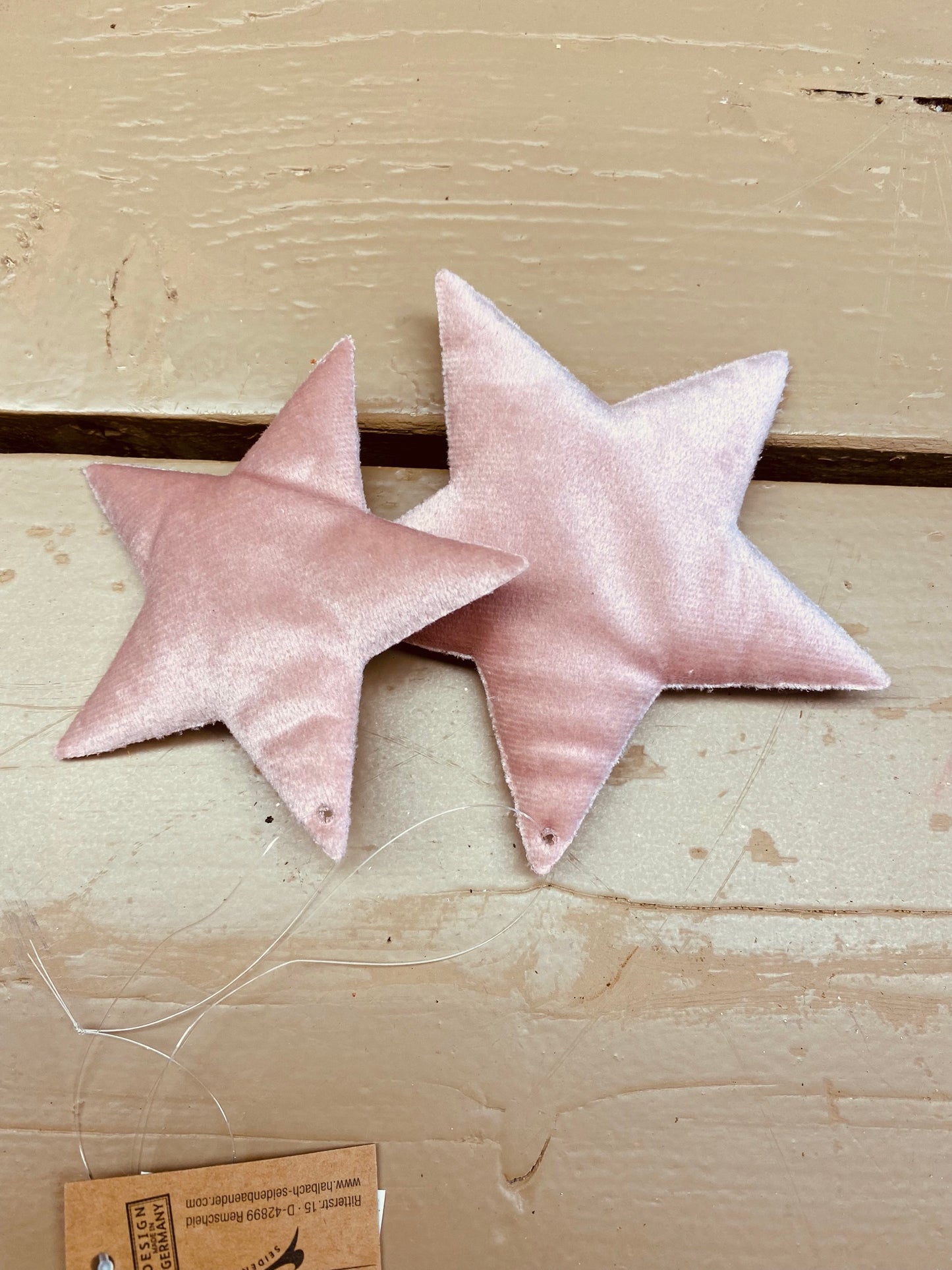 Ster fluweel, zacht roze, per 2 stuks, 8,5 bij 10,5cm