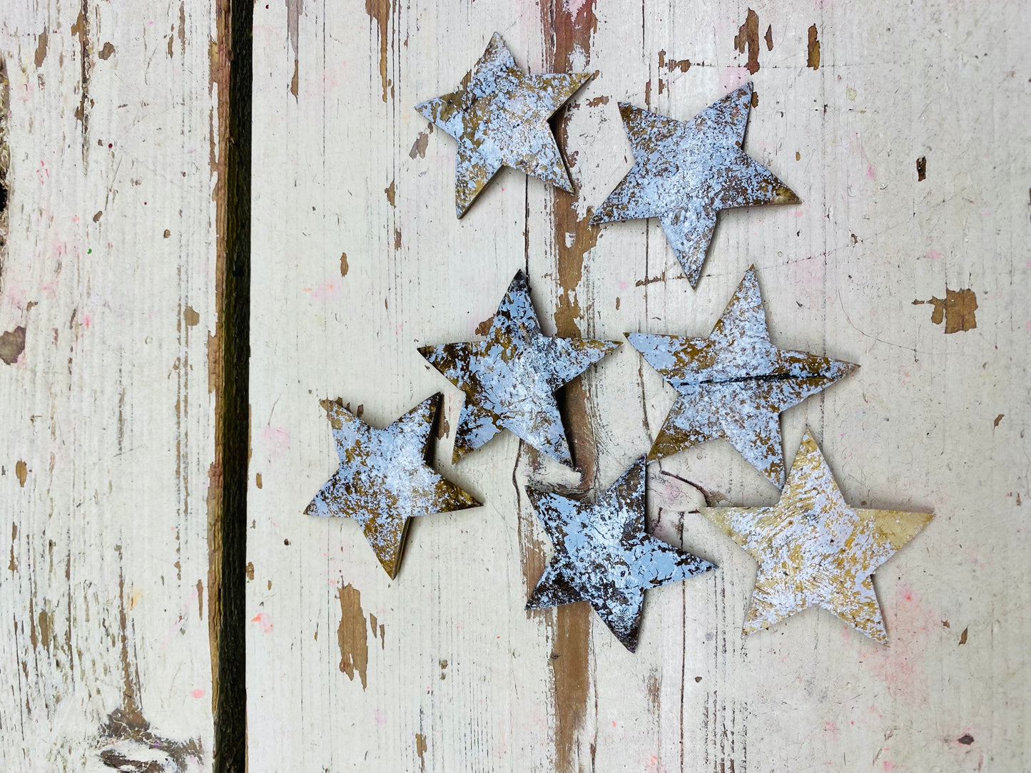 Kerst sterretjes, Coconut, white washed, per 7 stuks