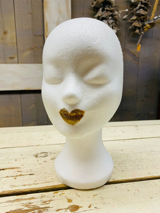 Tempex, styropor hoofd, gouden mond per stuk, hoogte 30cm,