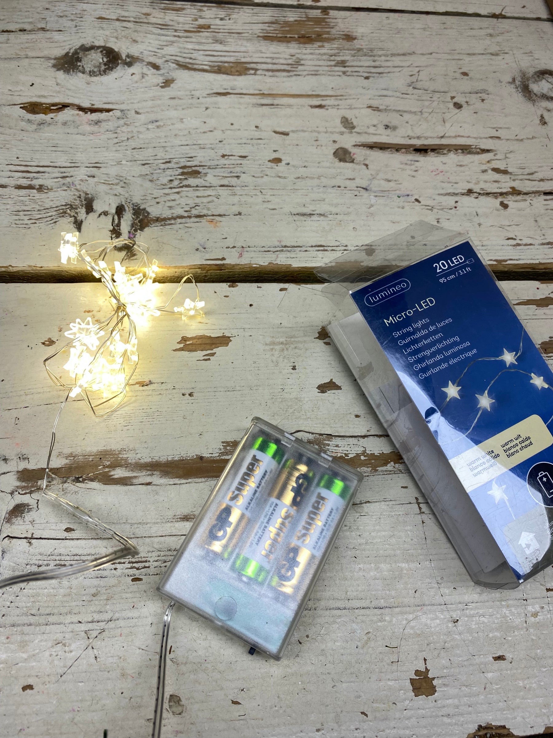 Kerst verlichting microLED STERRETJES, met timer, 20 lampjes excl. batterij, per slinger