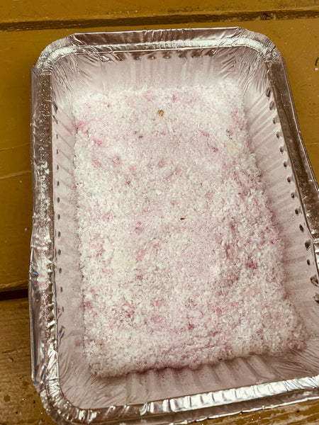 Glitter, sneeuw en zout mengel, 150gram, wit/roze, in aluminium bakje