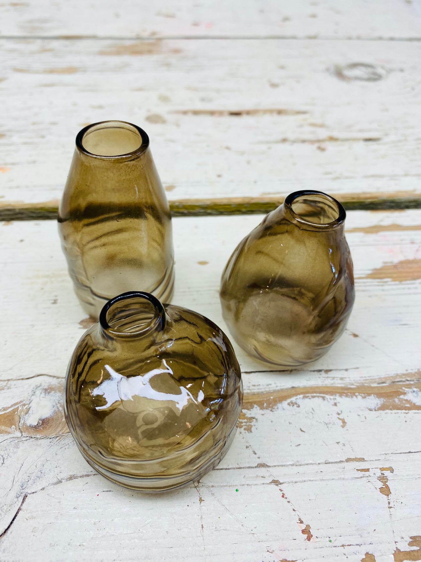 Glazen vaasjes bruin 3 stuks, H5xD4,5cm